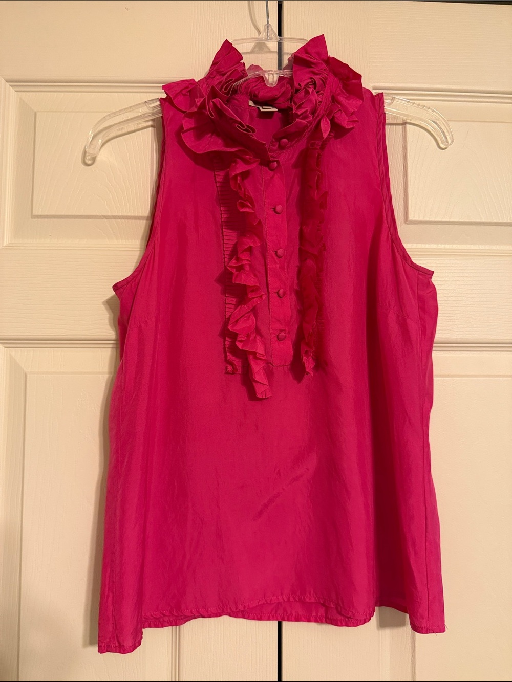 J. Crew Hot Pink Ruffle Sleeveless Blouse